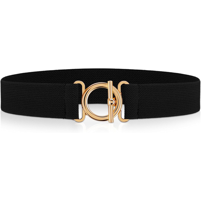 Жіночий еластичний ремінь Amaxiu з золотистою пряжкою, вузький ремінь для талії, чорний