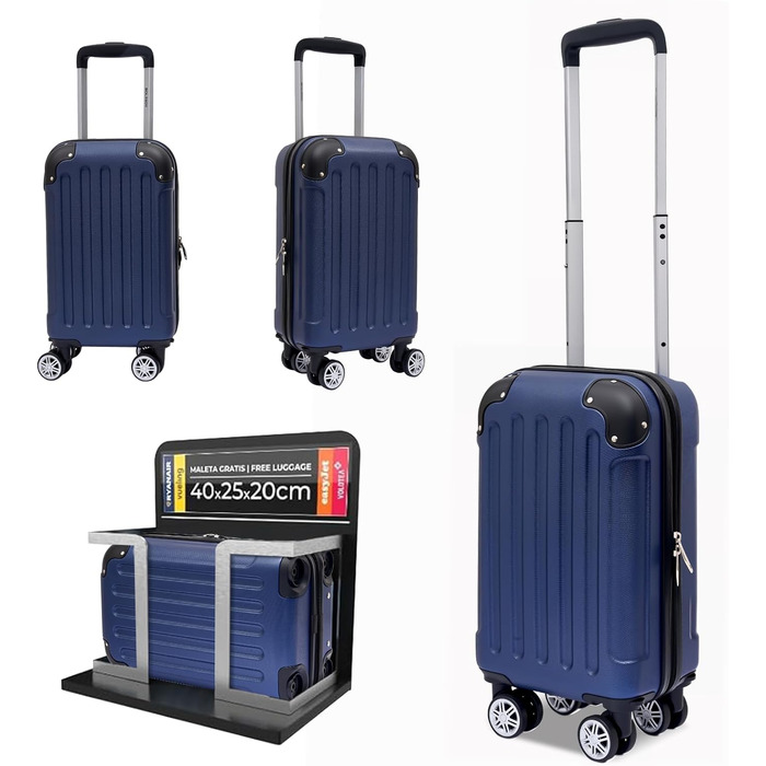Набір валіз Boleedy 3шт, дорожні валізи (55/66/76 см), ручна поклажа, жорсткий корпус, 360° обертання, тихі подвійні колеса, телескопічна ручка, темно-синій