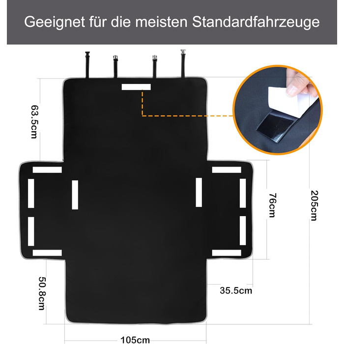 Захист для багажника автомобіля для собак з боковим захистом, ультралегкий та водонепроникний (105x185 см), універсальний для SUV/Kombi/малих автомобілів, міцна собача ковдра з покращеним клямром