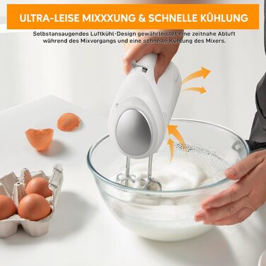 Міксер ручний 350 Вт, 5 швидкостей, з нержавіючої сталі (змішувач та гак для тіста), ергономічна ручка, довгий кабель, BPA-free – білий KS1 S1 білий