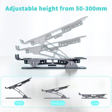 Підставка для ноутбука з регулюванням висоти та RGB вентилятором, складана з алюмінієвого сплаву, для MacBook, Laptop 10-17' (сіра)