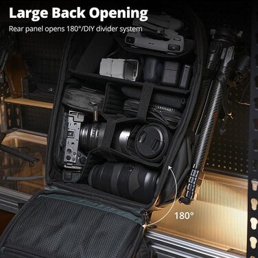 Чорний фоторюкзак AMBITFUL 25L+3L для DSLR/SLR/Mirrorless камер з відділенням для ноутбука та трипода (водонепроникний, ергономічний)