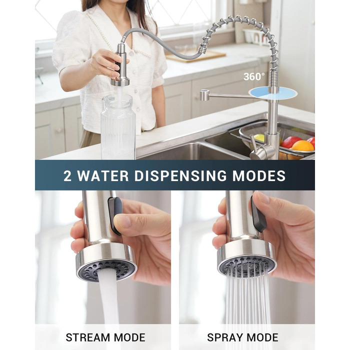 Змішувач для кухні APPASO 3-Wege, чорний, з нержавіючої сталі, 360° обертання, для фільтрації води