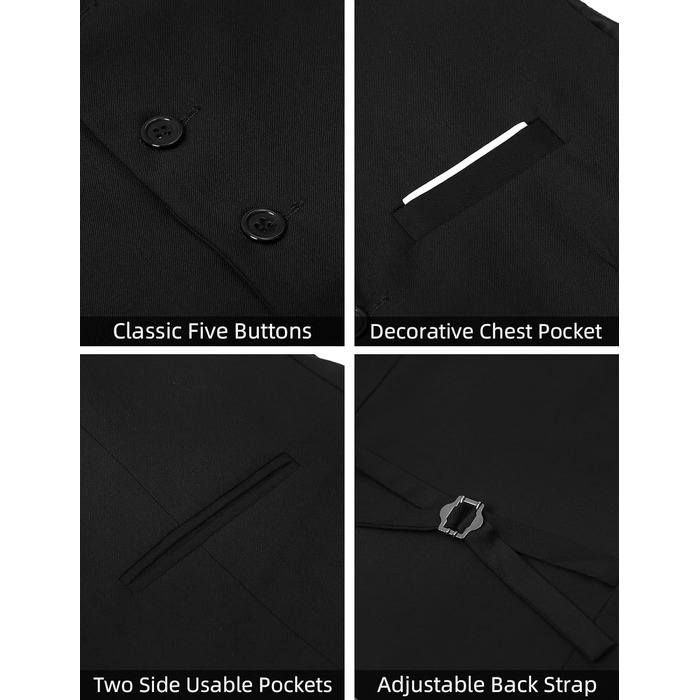 Жилет чоловічий Weste Herren однобортний Slim Fit V-подібний виріз однотонний чорний S-3XL