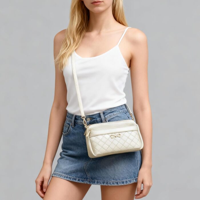 Сумка жіноча через плече маленька елегантна з тисненим візерунком, шкіряна PU, біла перлина