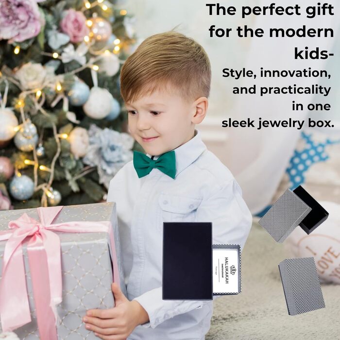Браслет дитячий шкіряний Halukakah Jazz Junior для хлопчиків, чорний з плетінням (синій/червоний/зелений), магнітний замок, 18-19.5 см, подарункова коробка