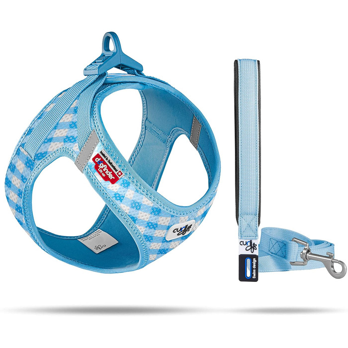 Шлейка для собак curli Clasp Air-Mesh, повідок M (Skyblue-Caro, XS)