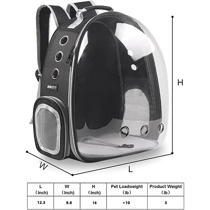 Рюкзак-переноска для котів та собак, прозорий рюкзак-капсула для тварин, чорний, для подорожей та активного відпочинку