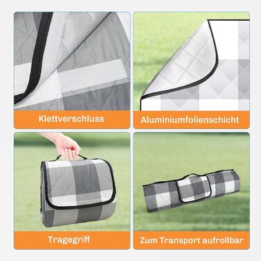 Плед для пікніка 200x200 см водонепроникний, великий, антипісовий, ізольований, м'який, миючий для пляжу, кемпінгу, парку