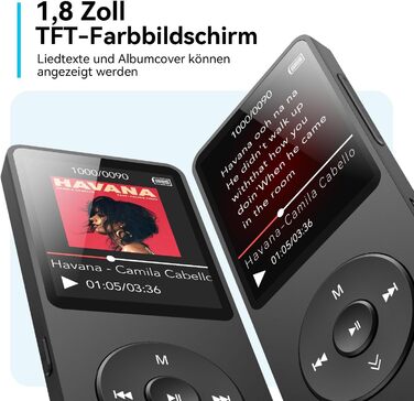 MP3 плеєр AGPTEK 32GB Bluetooth 5.3, 1.8