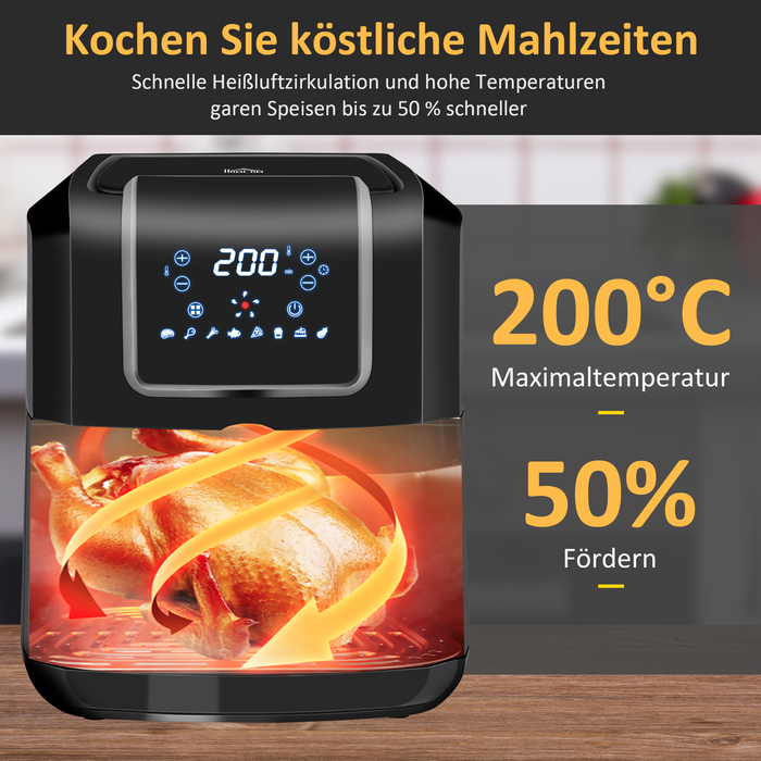 HOMCOM Фритюрниця для повітряного приготування 6,5 л, 1700 Вт, з 8 програмами, LED-дисплеєм, антипригарним кошиком для здорового приготування без олії, 36,5 x 29 x 33,8 см