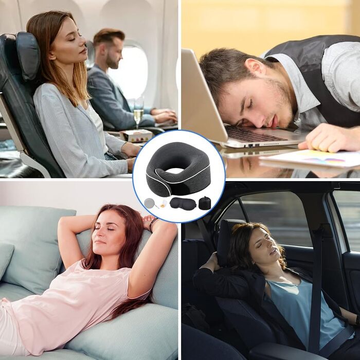 Подушка для шиї у літак, 2.0 Nackenhörnchen, подушка для подорожей, 100% Memory Foam, з 3D-маскою для сну та берушами. Ідеально для подорожей літаком, автомобілем, поїздом.