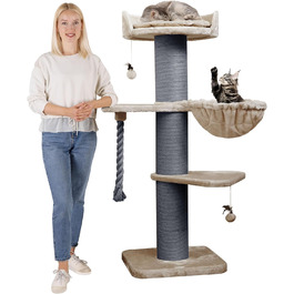 HAPPYPET Преміум Дряпак для котів 'Купер' – 150 см, великий, з натурального сизалю, для Мейн-куна, товщина стовпів 20 см (капучино)