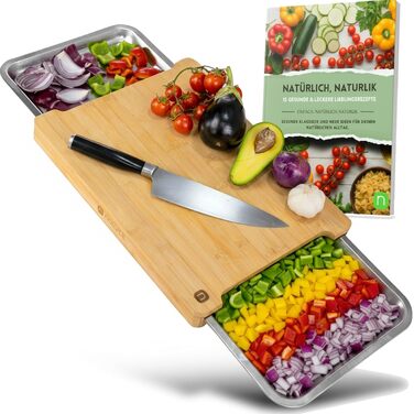 Bamboo XL Cutting Board with Magnetic Collection Bowls, Natural Bamboo Wood Chopping Board for Kitchen (40x29 cm), Premium Quality