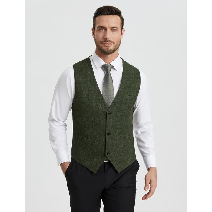 Жилет чоловічий HISDERN для весілля та офіційних заходів, Slim Fit, класичний дизайн, однотонний, з 3 кишенями, XL (Оливковий)