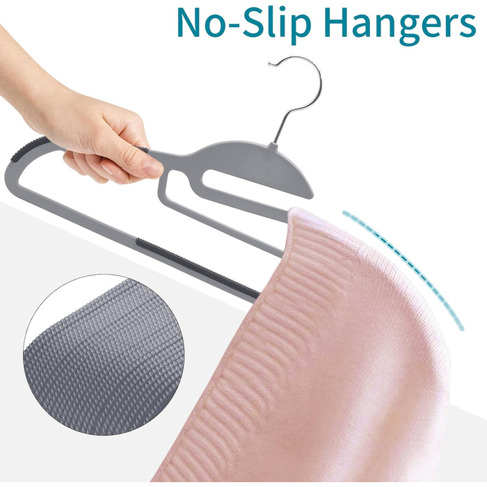 Плечики для одягу з пластику, 20 шт. Плечики з неслизьким покриттям, U-подібний отвір, для мокрого та сухого одягу, економія місця, з тримачем для краваток та поворотним гачком 360°, сірий + сріблястий, APY0420G