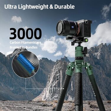 Штатив Fotopro X-Aircross 3 Green: карбоновий, 152 см, кулькова головка 360°, максимальне навантаження 10 кг