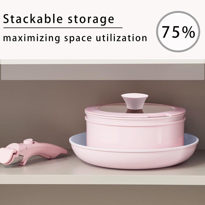 Набір посуду з кераміки 9 шт: сковороди та каструлі з антипригарним покриттям, Induktion та духовка, без PTFE та PFOA, кремовий (5 шт) рожевий