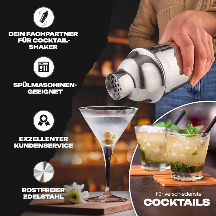 Premium 7-Piece Cocktail Shaker Set with Carrying Case & Recipe Cards - Complete Bar Accessory Set for Home & Travel