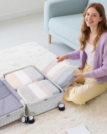 Набір органайзерів для валізи Narwey (6 шт.) - Кубики для пакування, компресійні мішки, органайзери для подорожей (Смугастий)