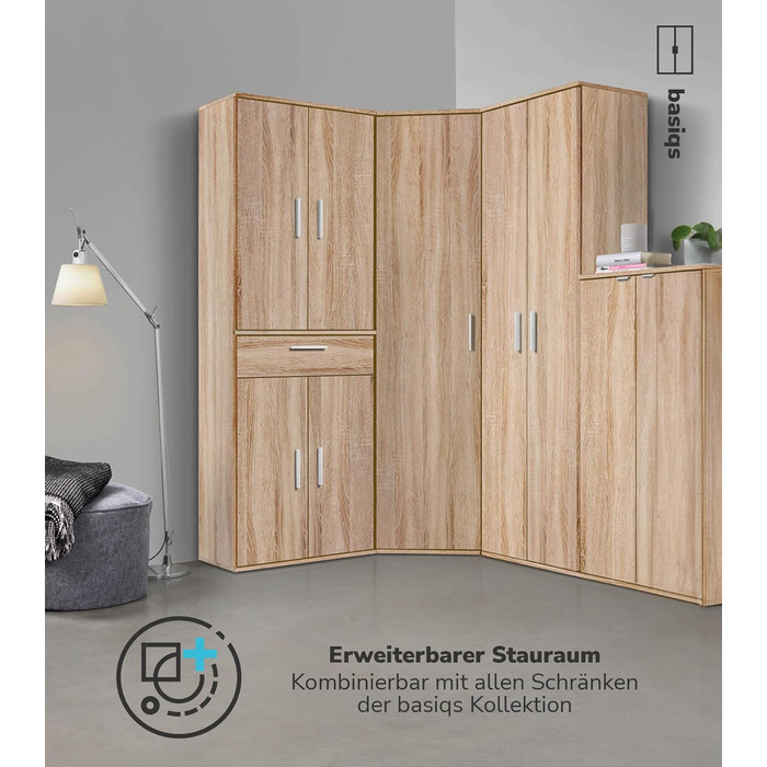 Multipurpose cabinet 60cm wide with drawers 'The Practical', small office cabinet or filing cabinet, also as a shoe cabinet or storage cabinet in 60x90x34 cm (W/H/D) in White (Height 180CM, Sonoma Oak -69)