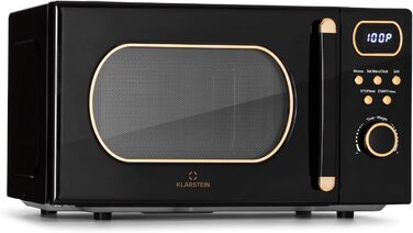 Мікрохвильова піч Klarstein з грилем, 800 Вт, 20 л, нержавіюча сталь, чорний колір, з функціями розморожування та приготування піци, з обертовим столом, компактна, проста у використанні