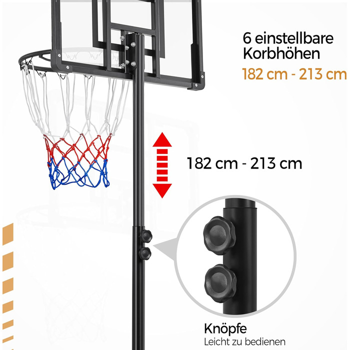 Yaheetech Adjustable Height Basketball Stand with Wheels - Mobile Basketball Hoop, Water or Sand Fillable, Indoor/Outdoor Basketball System - 226.5cm - 256.5cm