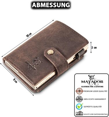 Гаманець Matador Slim Miami з RFID захистом, шкіряний, коричневий - мінімалістичний портмоне для чоловіків з поп-ап механізмом та відділенням для монет