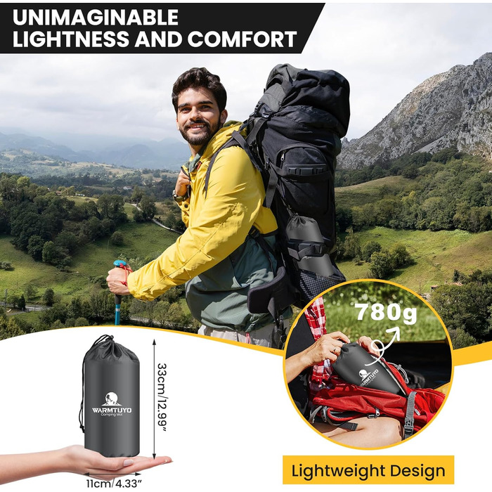 Isomatte Camping Self-Inflating Sleeping Pad - 12cm Thick, Compact, Waterproof Air Mattress with Foot Pump & Pillow - Ripstop Anti-Tear Sleeping Mat for Hiking & Beach (Gray)
