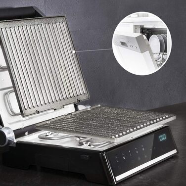 Cecotec Rock'nGrill Smart Electric Grill, 2000W Power, Time and Temperature Setting System, 180º Opening, Removable, Dishwasher-Safe Plates, 2000 W | Smart Grease Collection Tray