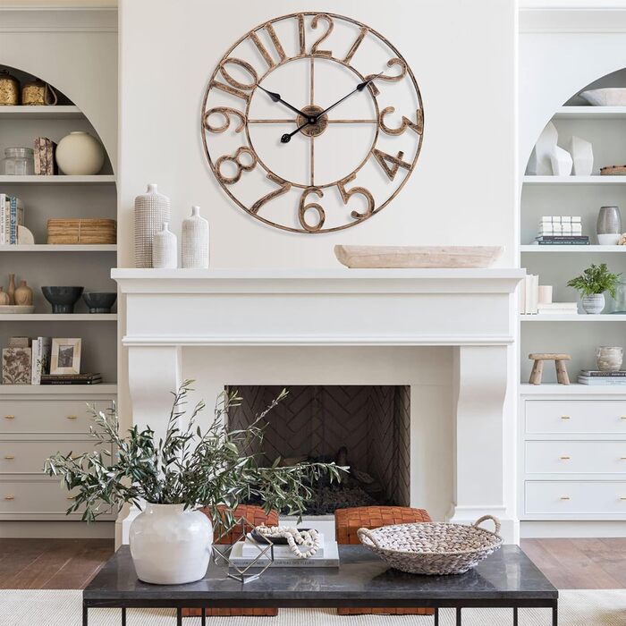 SkyNature Wall Clock No Ticking, 47cm Large Vintage Metal Decor Wall Clocks, Silent Round Bronze Industrial Clock, Analog Wall Clock for Living Room, Kitchen, Bedroom, Office - Bronze