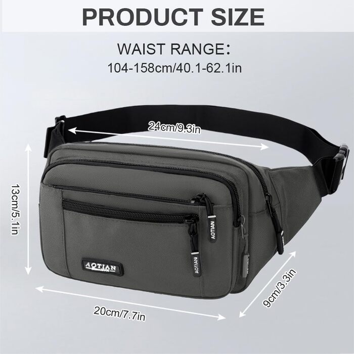 Поясна сумка на пояс для чоловіків та жінок, сумка на пояс з блискавкою, багатофункціональна поясна сумка, 5 відділень, спортивна сумка на пояс для активного відпочинку, туризму, кемпінгу та їзди на велосипеді (#2 Сірий-a)