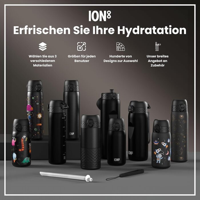 Ion8 Vacuum Insulated Stainless Steel Water Bottle, 1 Liter, 920 ml, Leak-Proof, One-Handed Opening, Secure Locking, Dishwasher Safe, Carrying Handle, Durable, Ideal for Sports and Yoga