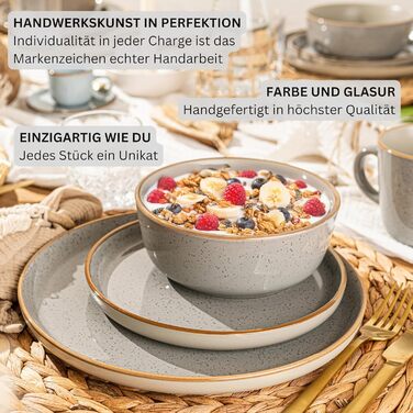 Набір посуду SÄNGER Rio Perlgrau: 12 предметів, керамічний сервіз для 4 осіб (4 тарілки, 4 десертні тарілки, 4 миски). Сервіз сірого кольору, VALUE COLLECTION