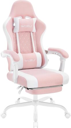 WOLTU Gaming Chair with Massage Function, Computer Chair with Pocket Spring Cushion, Ergonomic Gamer Recliner, Swivel Chair with Headrest, Lumbar Pillow, Footrest, Mesh Fabric, Pink+White, GS15rsw Pink+White Mesh Fabric