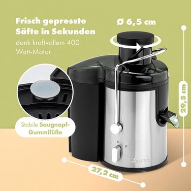 Електричний соковичавник Clatronic AE 3666: соковичавник для овочів та фруктів, Slow Juicer, 400W, з функцією подрібнення цілих фруктів, Tropfstopp, легке очищення