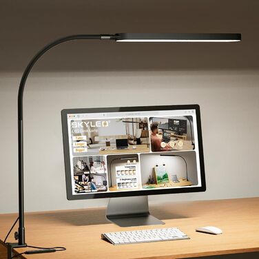 SKYLEO LED Desk Lamp with Adjustable Gooseneck - 80cm Height, 5 Color Modes, 11 Brightness Levels, Timer & Memory Function, 12W, Clamp-On Design