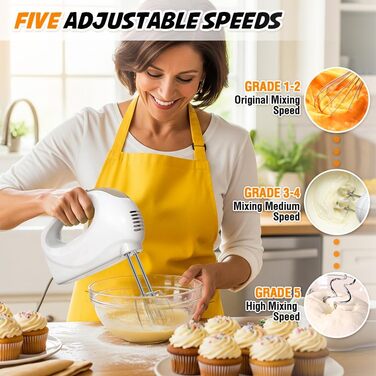 Електричний міксер CX-6613 білий: 5 швидкостей, набір насадок (міксер, вінчик, гачки для тіста)