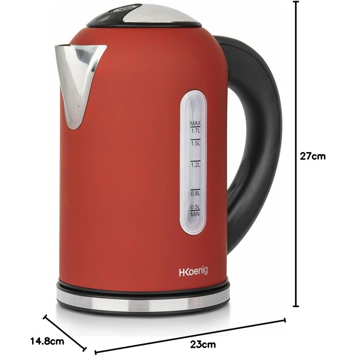 Електричний чайник H.Koenig BOE54 Inox 1.7L з програмуванням температури, червоний
