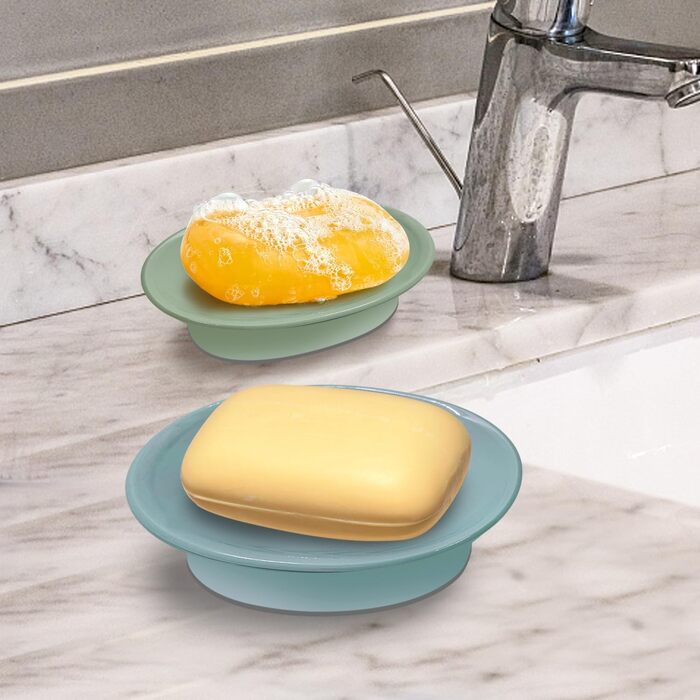 Набір з 3 мисок для мила з піддоном, мильниця, легке очищення, запобігає розмоканню мила для душу, ванної кімнати, кухні, білий, синій, зелений