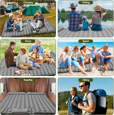 Каремат для кемпінгу Isomatte 9 см, 200x68 см - надувний матрац з подушкою, водонепроникний, для туризму, пляжу, намету (сірий)