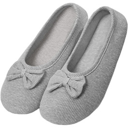 Жіночі та дівчачі балетки-халапи з бантиком, теплі та зручні домашні тапочки для дому, офісу, спальні. Розмір 39/40 EU, сірий колір.