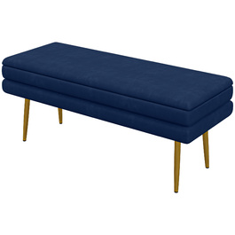 HOMCOM Bench, Upholstered Bench with Storage, Velvet-Look, Bed Bench with Steel Legs, Shoe Bench, Storage Bench for Living Room, Bedroom, Blue, 79.5 x 37.5 x 43 cm | Aosom