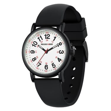 Водонепроникні годинники для медсестер GOLDEN HOUR - годинник для медичних працівників, студентів, жінок та чоловіків, світлодіодне підсвічування, 24 години з секундною стрілкою, силіконовий ремінець (білий/чорний)