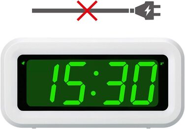 Цифровий годинник-будильник Timegyro з LED дисплеєм, на батарейках, для подорожей, настільний, 3 рівні яскравості, великий LED дисплей 1.2' для спальні, вітальні, чорно-білий (біло-зелений)