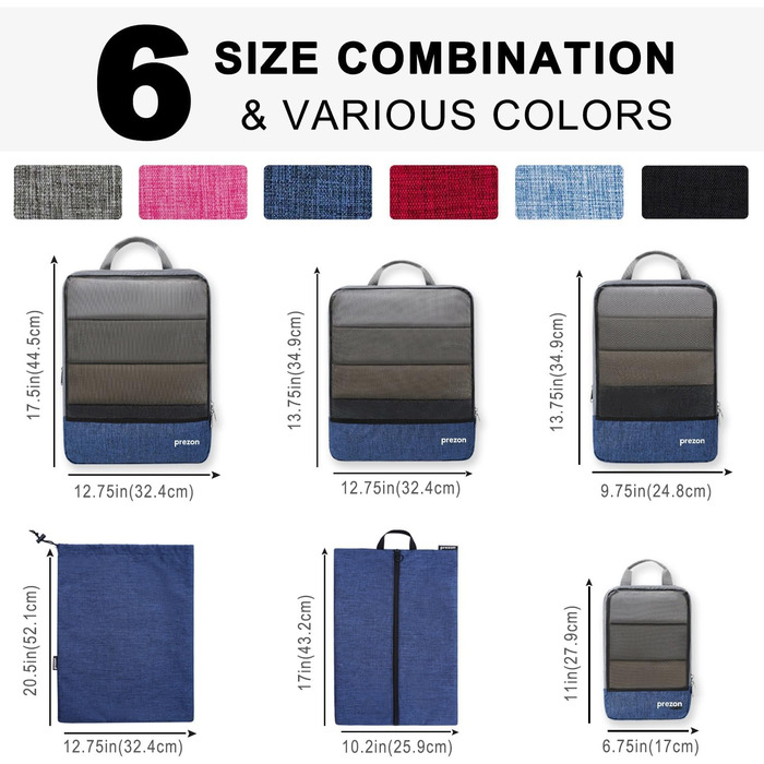 Набір компресійних валізних кубів Prezon для організації багажу (6 шт., Marineblau)