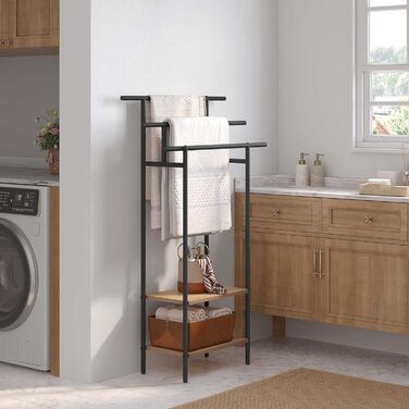 Стійка для рушників EUGAD з 3 полицями, чорна, з металу та ДСП, для рушників та одягу