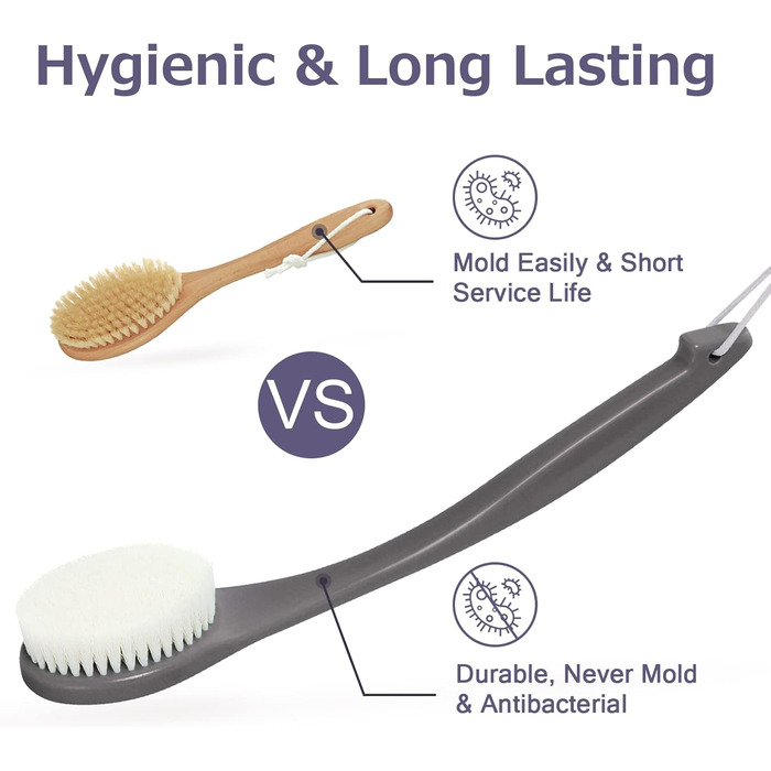 Масажна щітка для спини, щітка для душу, скрубер для тіла з довгим руків'ям для пілінгу та масажу, покращує кровообіг (Чорний PE)