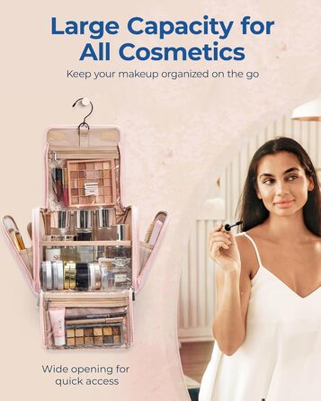 Організатор для косметики BAGSMART, велика косметичка для жінок, водонепроникна сумочка для туалетних аксесуарів, рожева
