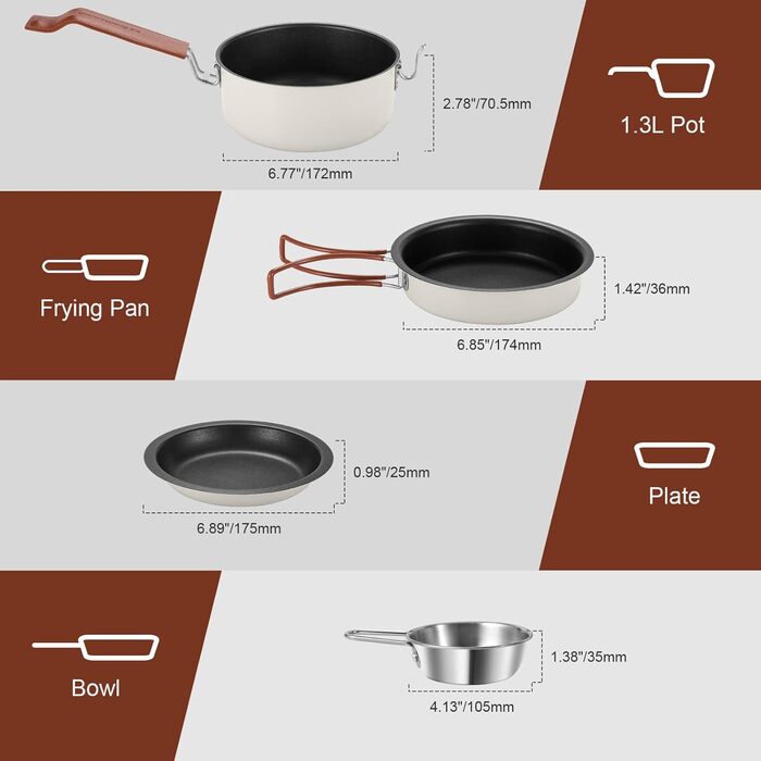 Набір посуду для кемпінгу Odoland: каструля, сковорода, тарілки, миски, столові прибори (10 предметів)